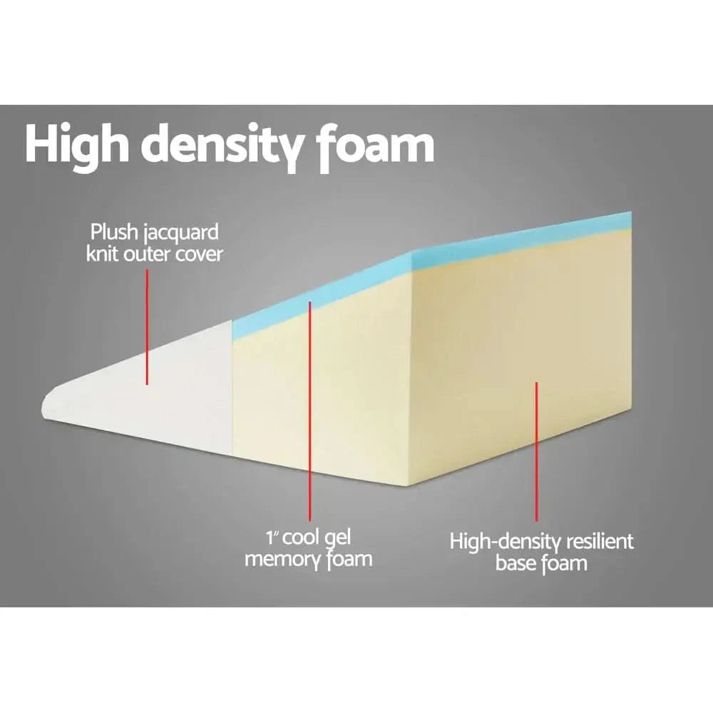 High-density foam wedge pillow with layered support design.