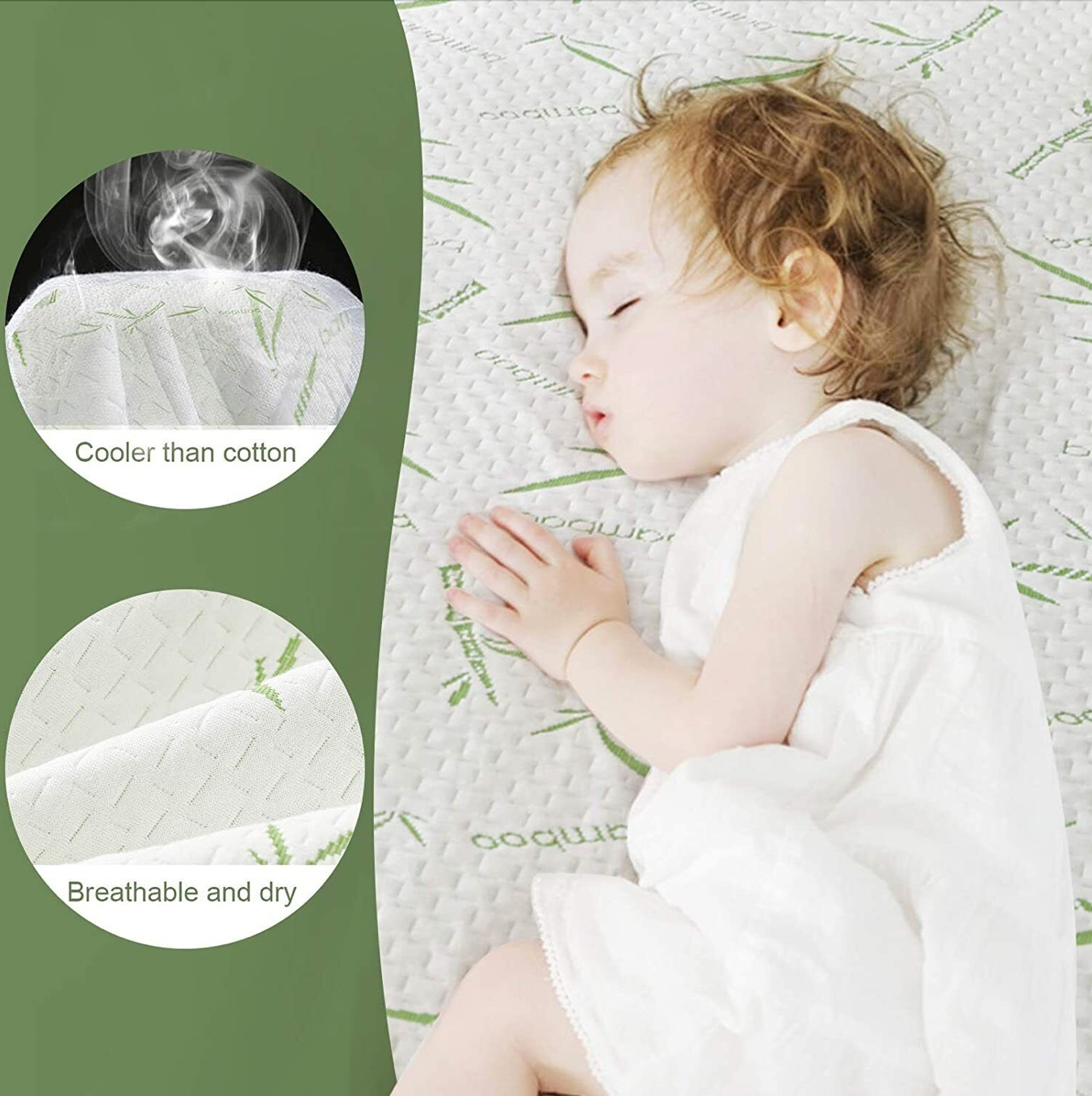 Baby sleeping on breathable bamboo mattress that is cooler than cotton