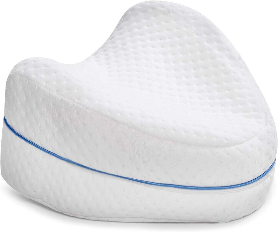 Orthopedic memory foam knee pillow for side sleepers with ergonomic design and breathable cover